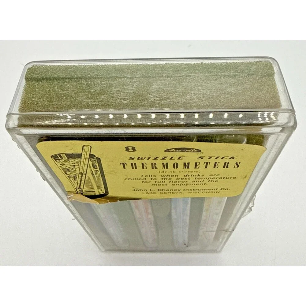 Vintage AcuRite Thermometers Swizzle Sticks Set Of 8 W/Original Box